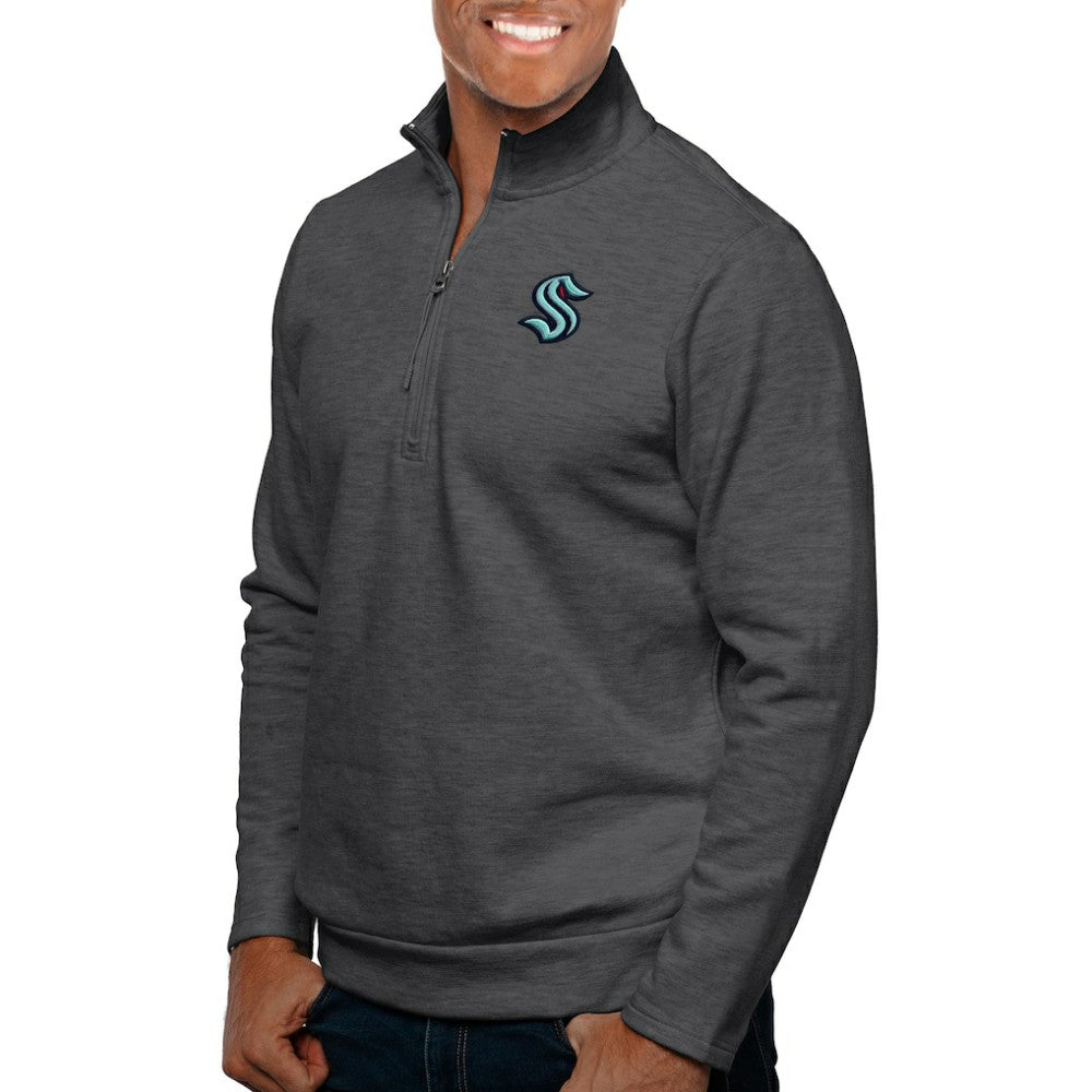 Seattle Kraken Antigua Gambit Quarter-Zip Pullover Top Charcoal
