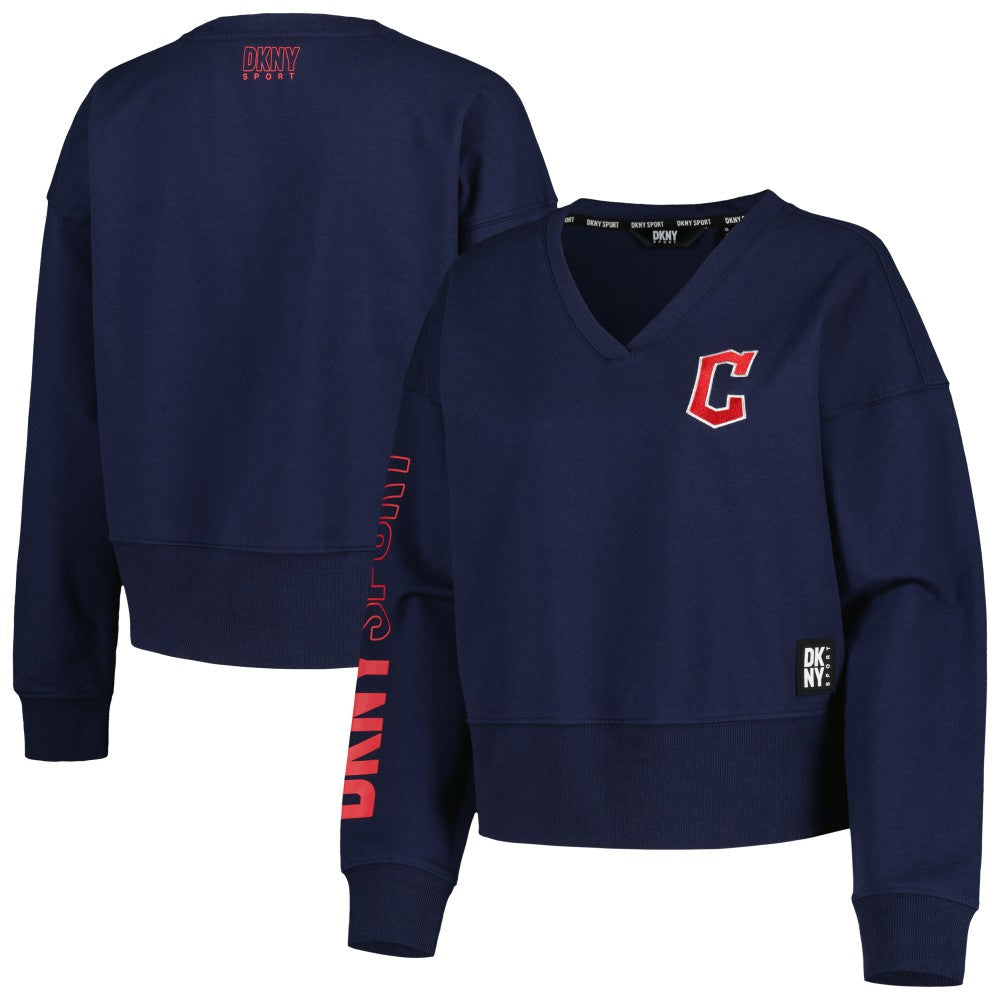 Cleveland Guardians DKNY Sport Women's Lily V-Neck Pullover Sweatshirt Navy