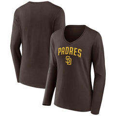 San Diego Padres Women's Team Lockup Long Sleeve V-Neck T-Shirt Brown