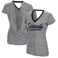 Colorado Rockies Touch Women's Halftime Back Wrap Top V-Neck T-Shirt Black