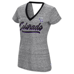 Colorado Rockies Touch Women's Halftime Back Wrap Top V-Neck T-Shirt Black