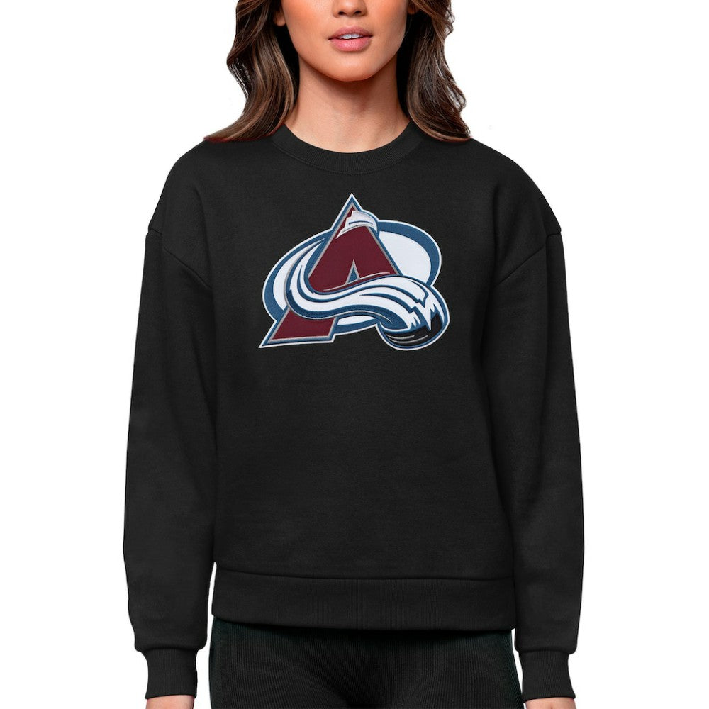 Colorado Avalanche Antigua Women's Team Logo Victory Crewneck Pullover Sweatshirt Black