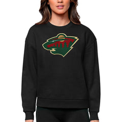 Minnesota Wild Antigua Women's Team Logo Victory Crewneck Pullover Sweatshirt Black