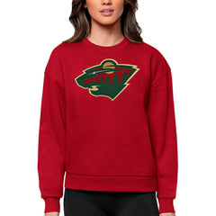 Minnesota Wild Antigua Women's Team Logo Victory Crewneck Pullover Sweatshirt Red