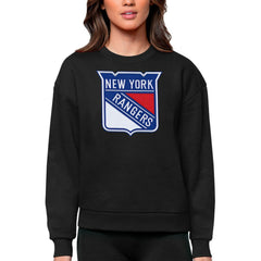 New York Rangers Antigua Women's Team Logo Victory Crewneck Pullover Sweatshirt Black