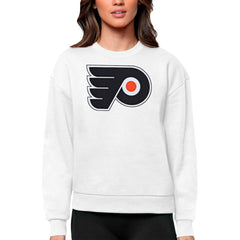 Philadelphia Flyers Antigua Women's Team Logo Victory Crewneck Pullover Sweatshirt White