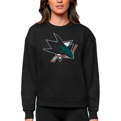 San Jose Sharks Antigua Women's Team Logo Victory Crewneck Pullover Sweatshirt Black