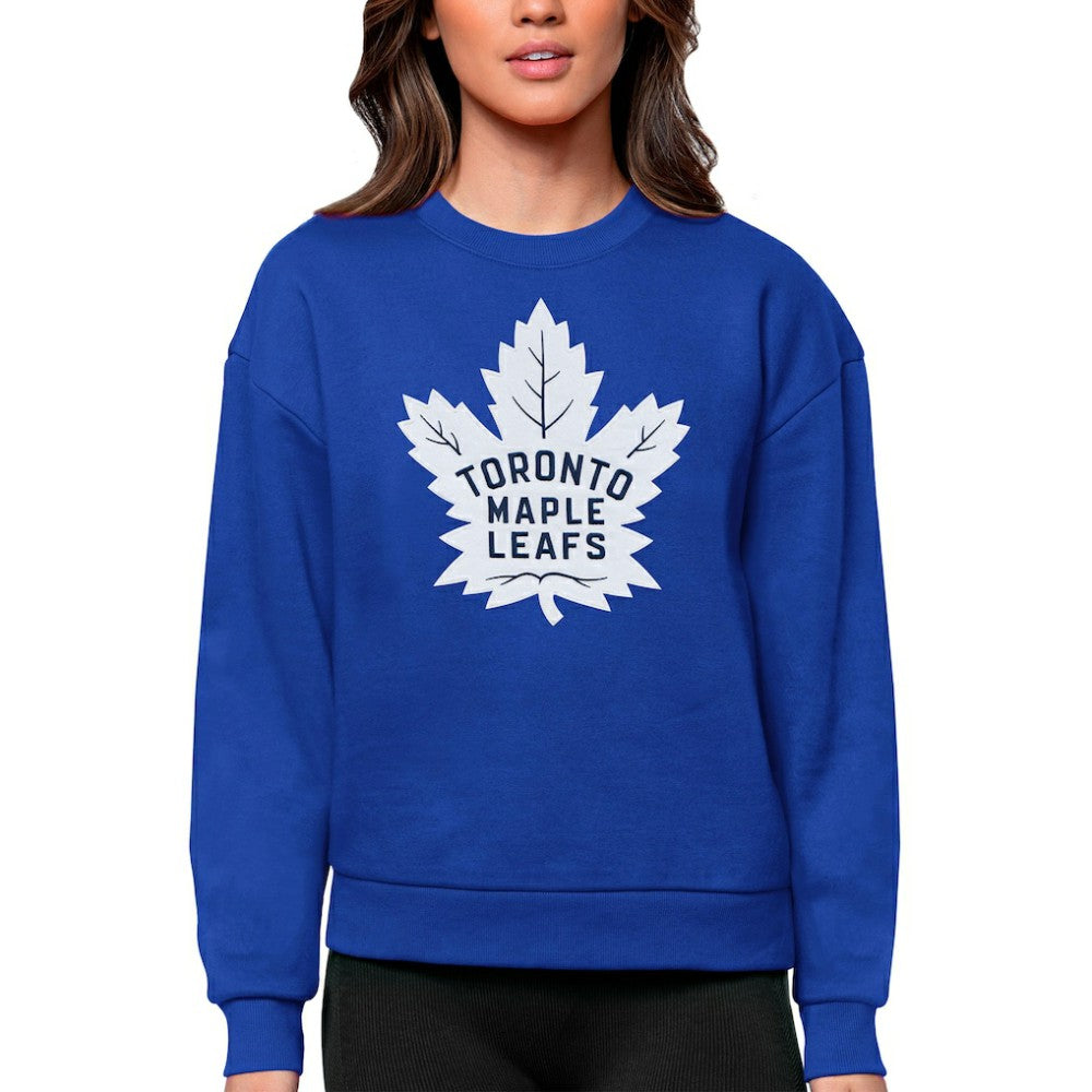 Toronto Maple Leafs Antigua Women's Team Logo Victory Crewneck Pullover Sweatshirt Royal