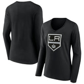 Los Angeles Kings Women's Team Logo Long Sleeve V-Neck T-Shirt Black