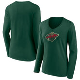 Minnesota Wild Women's Team Logo Long Sleeve V-Neck T-Shirt Green