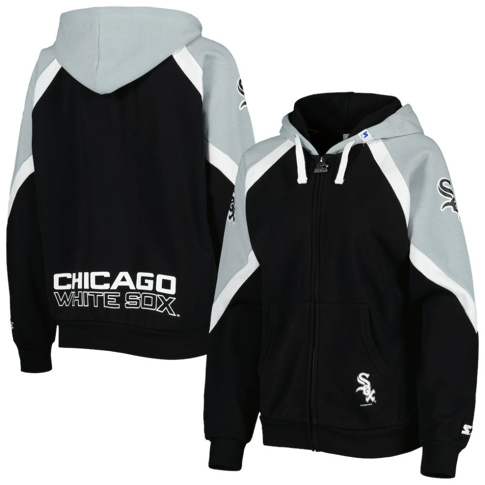 Chicago White Sox Starter Women's Hail Mary Full-Zip Hoodie Black/Silver