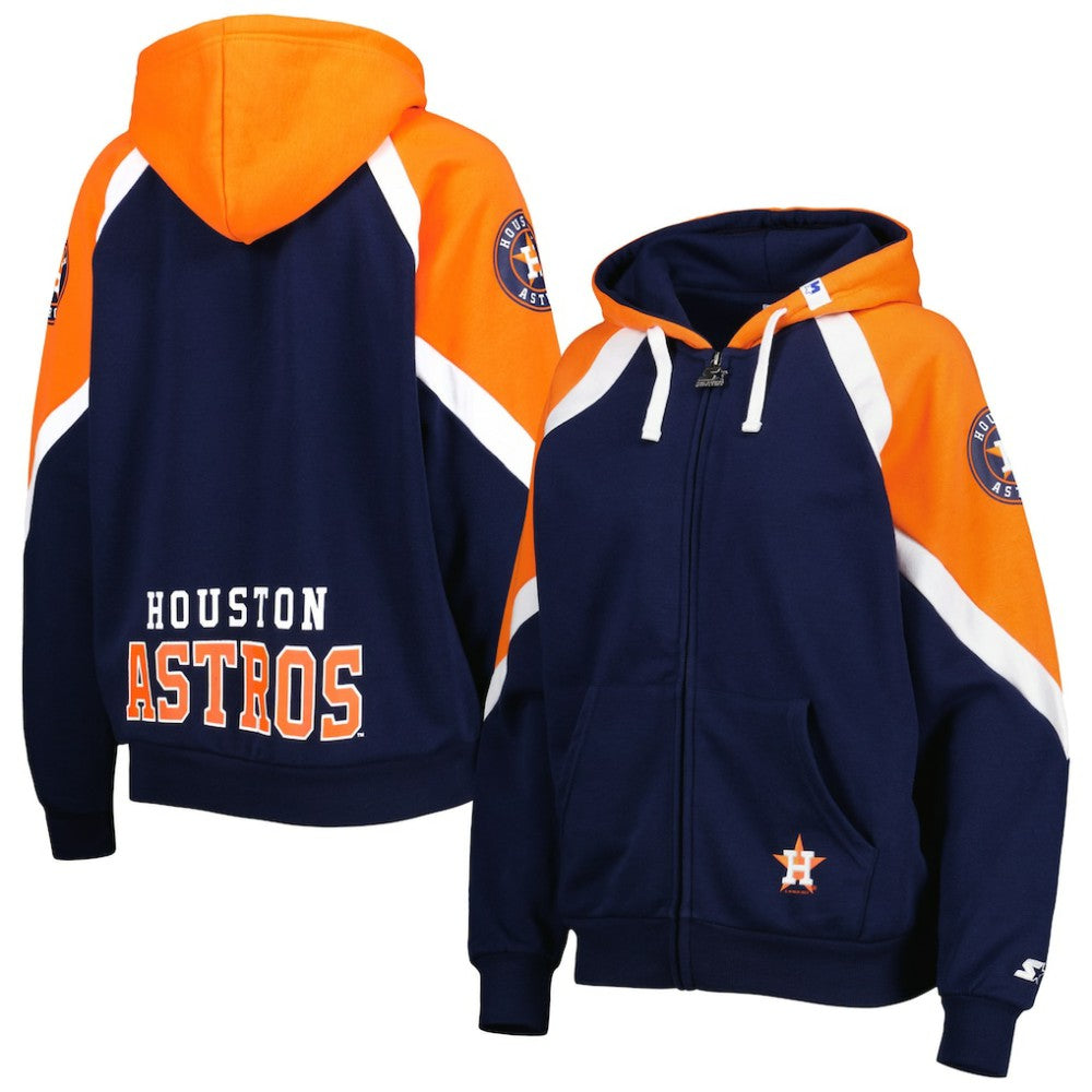 Houston Astros Starter Women's Hail Mary Full-Zip Hoodie Navy/Orange