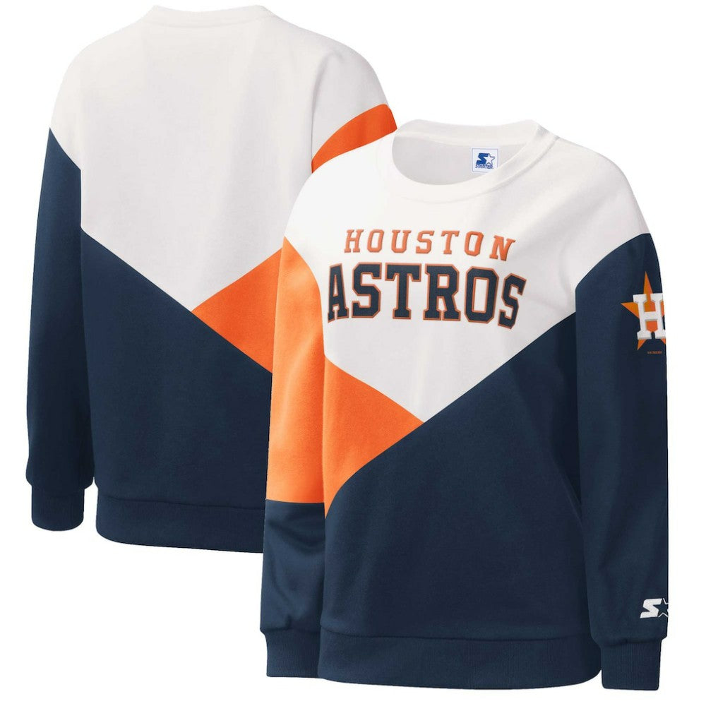 Houston Astros Starter Women's Shutout Pullover Sweatshirt White/Navy