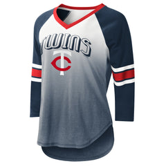 Minnesota Twins G-III 4Her by Carl Banks Women's Lead-Off Raglan 3/4-Sleeve V-Neck T-Shirt White/Navy
