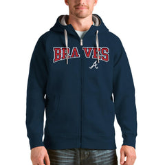 Atlanta Braves Antigua Team Logo Victory Full-Zip Hoodie Navy