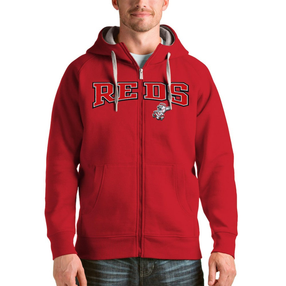 Cincinnati Reds Antigua Team Logo Victory Full-Zip Hoodie Red