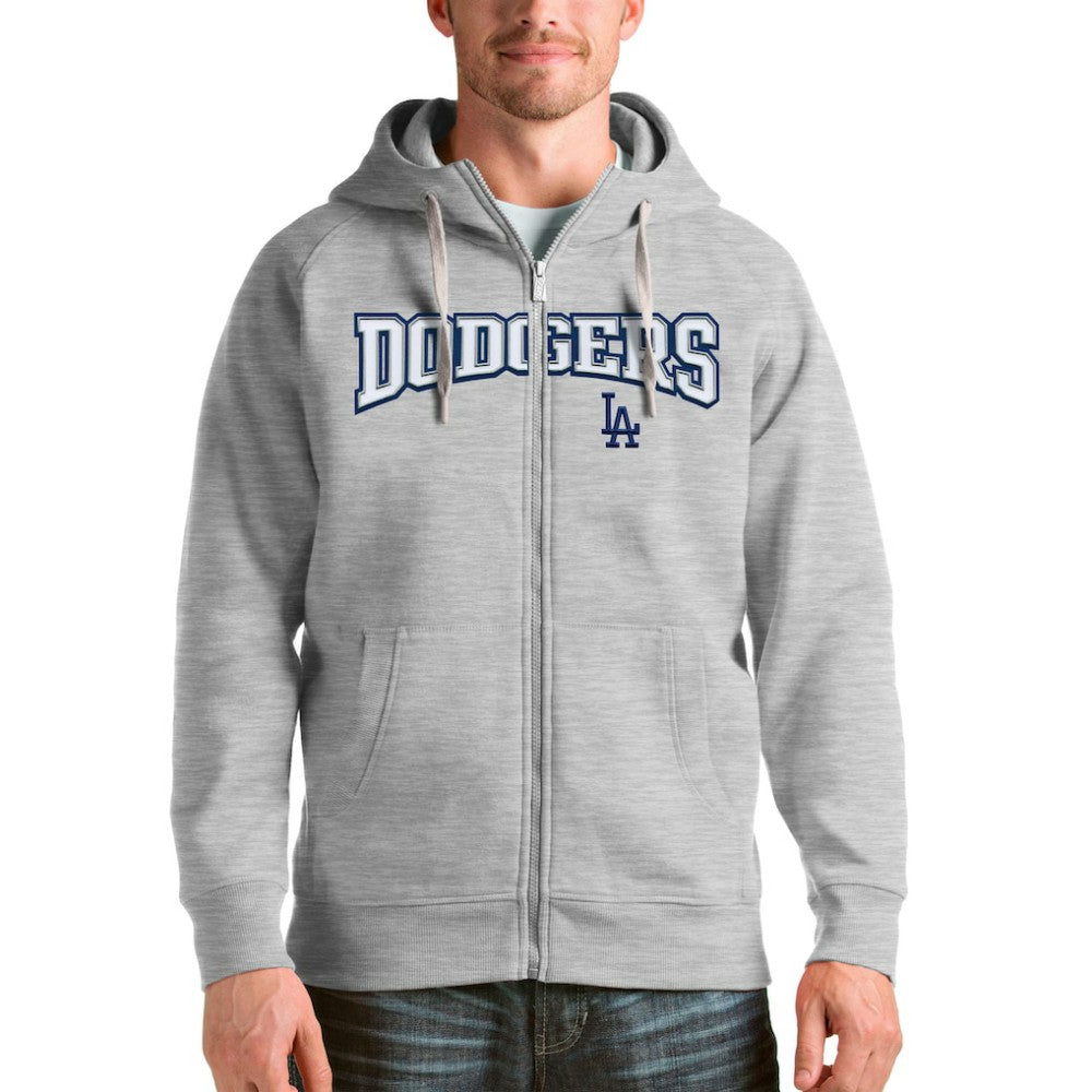 Los Angeles Dodgers Antigua Team Logo Victory Full-Zip Hoodie Heather Gray