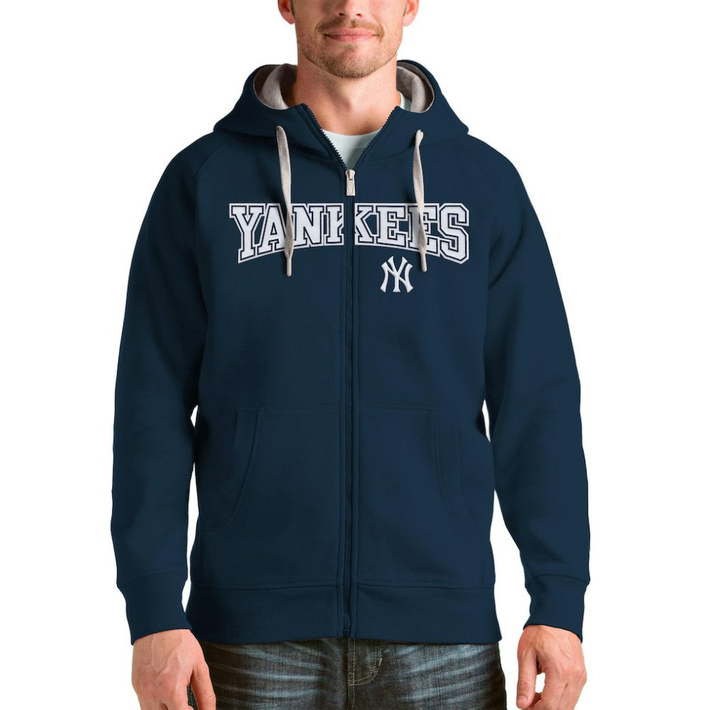 New York Yankees Antigua Team Logo Victory Full-Zip Hoodie Navy