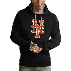 New York Mets Antigua Victory Pullover Team Logo Hoodie Black