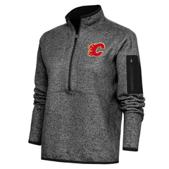 Calgary Flames Antigua Women's Team Logo Fortune Quarter-Zip Jacket Heather Black