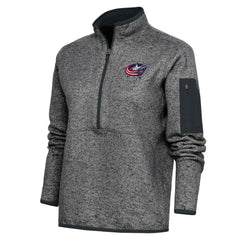 Columbus Blue Jackets Antigua Women's Team Logo Fortune Quarter-Zip Jacket Heather Charcoal