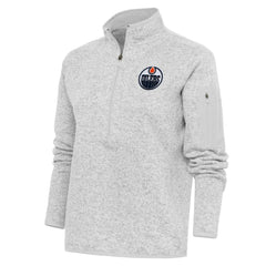 Edmonton Oilers Antigua Women's Team Logo Fortune Quarter-Zip Jacket Heather Gray