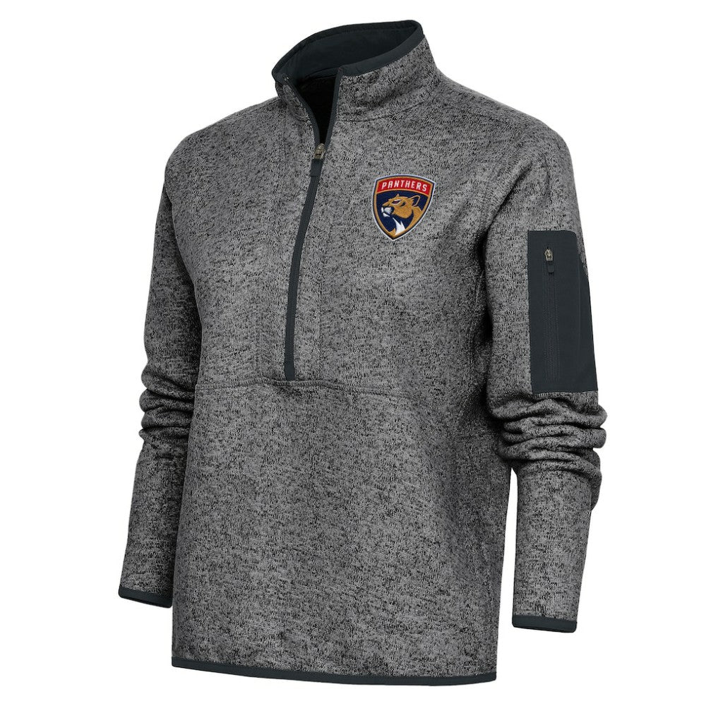 Florida Panthers Antigua Women's Team Logo Fortune Quarter-Zip Jacket Heather Charcoal