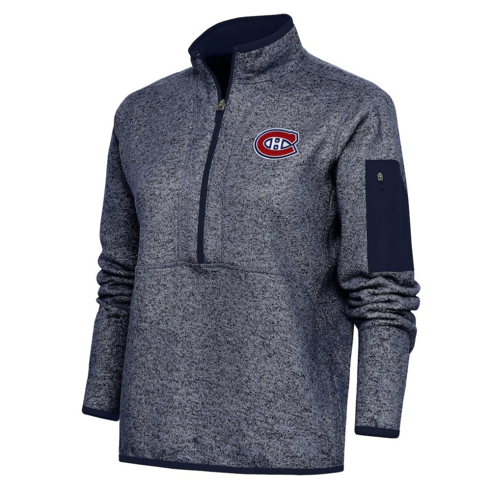Montreal Canadiens Antigua Women's Team Logo Fortune Quarter-Zip Jacket Heather Navy