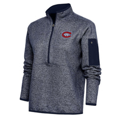 Montreal Canadiens Antigua Women's Team Logo Fortune Quarter-Zip Jacket Heather Navy