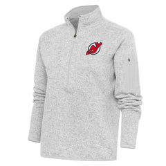 New Jersey Devils Antigua Women's Team Logo Fortune Quarter-Zip Jacket Heather Gray