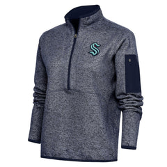 Seattle Kraken Antigua Women's Team Logo Fortune Quarter-Zip Jacket Heather Navy