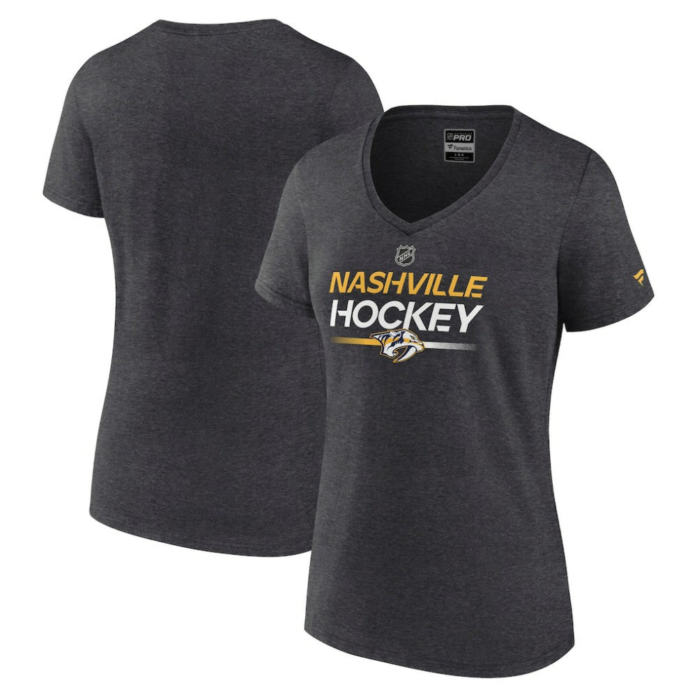Nashville Predators Fanatics Women's Authentic Pro Primary V-Neck T-Shirt Heather Charcoal