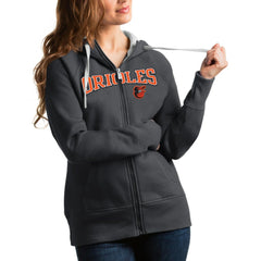 Baltimore Orioles Antigua Women's Team Logo Victory Full-Zip Hoodie Charcoal