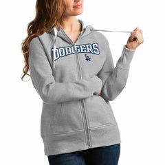 Los Angeles Dodgers Antigua Women's Team Logo Victory Full-Zip Hoodie Heather Gray