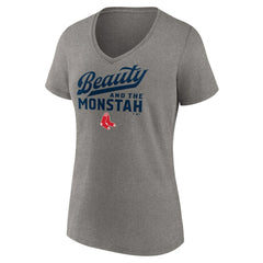 Boston Red Sox Women's Beauty And The Monstah V-Neck T-Shirt Gray