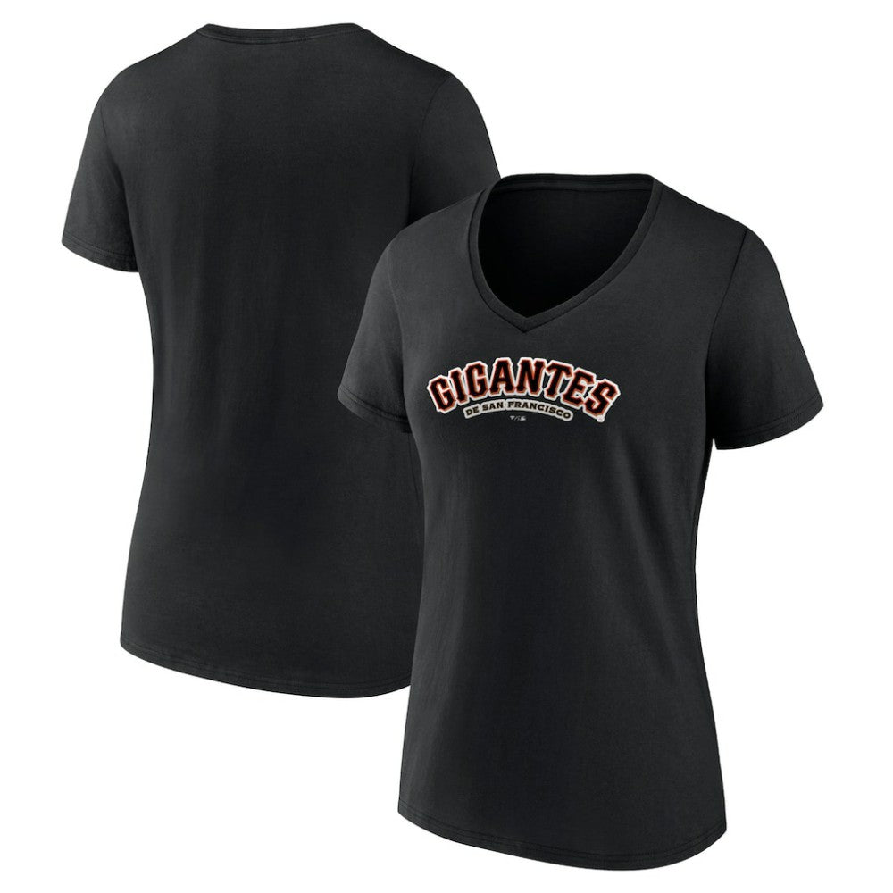 San Francisco Giants Women's Spanish Logo V-Neck T-Shirt Black