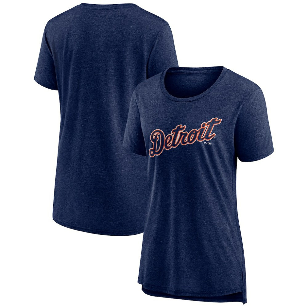 Detroit Tigers Women's Official Wordmark Tri-Blend T-Shirt Heather Navy