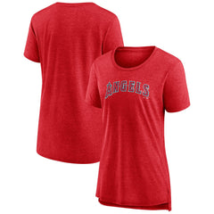 Los Angeles Angels Women's Official Wordmark Tri-Blend T-Shirt Heather Red