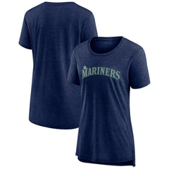 Seattle Mariners Women's Official Wordmark Tri-Blend T-Shirt Heather Navy