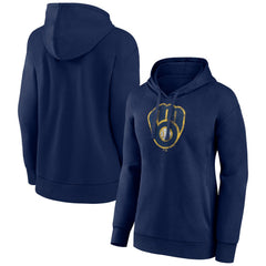 Milwaukee Brewers Women's Distressed Team Pullover Hoodie Navy