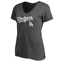 Los Angeles Dodgers Women's Team Lockup V-Neck T-Shirt Charcoal