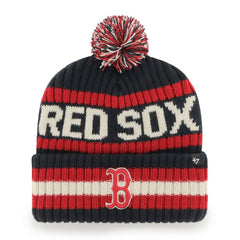 Boston Red Sox Primary Team Logo Bering Pom Top Cuff Knit Hat Navy | 47 brand