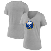 Buffalo Sabres Women's Primary Logo Team V-Neck T-Shirt Heather Gray