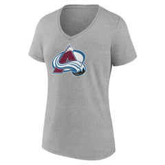 Colorado Avalanche Women's Primary Logo Team V-Neck T-Shirt Heather Gray
