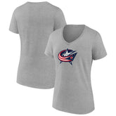 Columbus Blue Jackets Women's Primary Logo Team V-Neck T-Shirt Heather Gray