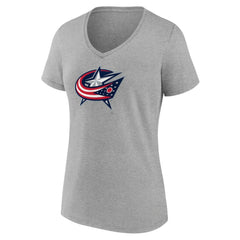 Columbus Blue Jackets Women's Primary Logo Team V-Neck T-Shirt Heather Gray