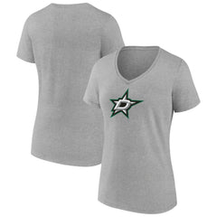 Dallas Stars Women's Primary Logo Team V-Neck T-Shirt Heather Gray