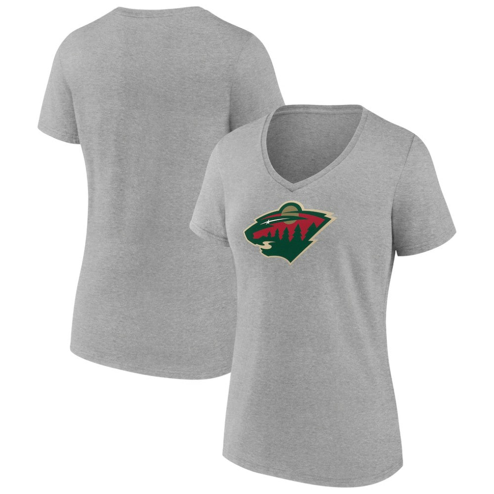 Minnesota Wild Women's Primary Logo Team V-Neck T-Shirt Heather Gray