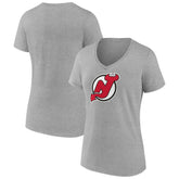 New Jersey Devils Women's Primary Logo Team V-Neck T-Shirt Heather Gray