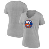 New York Islanders Women's Primary Logo Team V-Neck T-Shirt Heather Gray